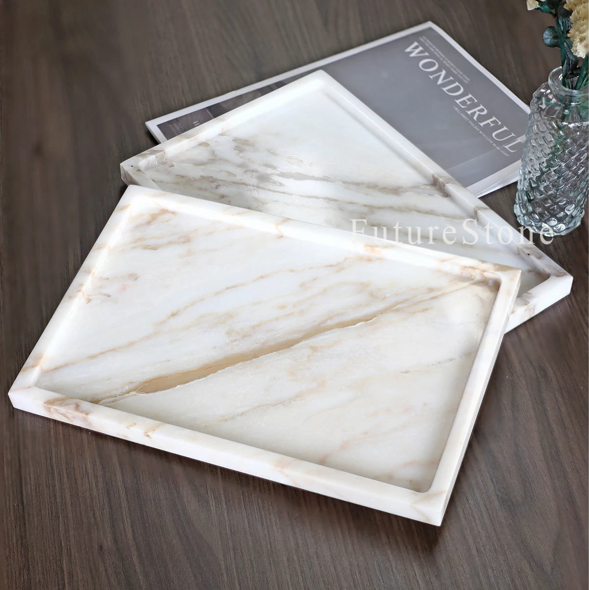 Natural Red Marble Decorative Candle Tray