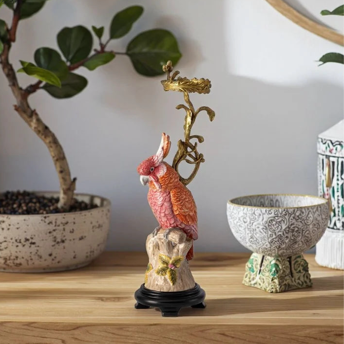 Pair of Pink Parrot Candle Holder