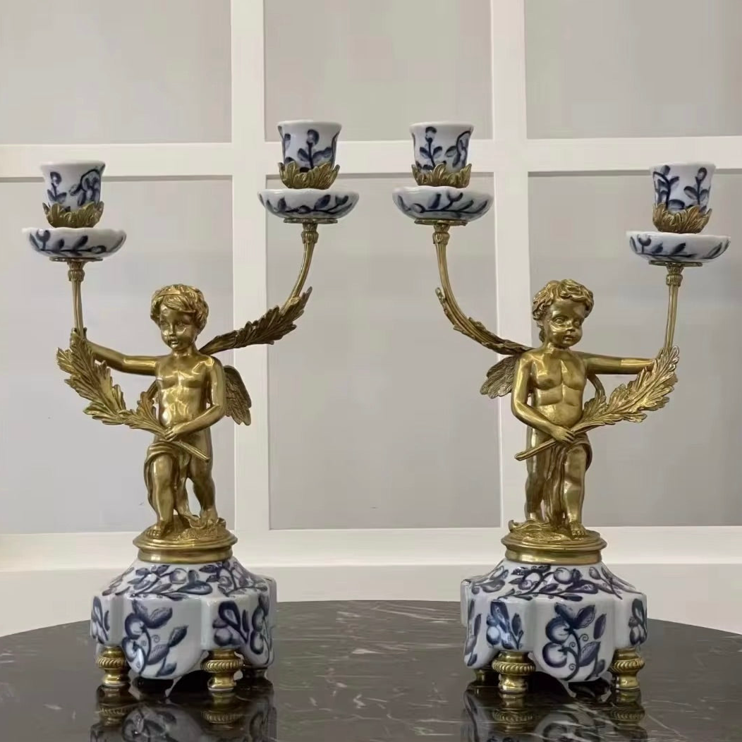 Pair of Angel Sculpture Candle Holder