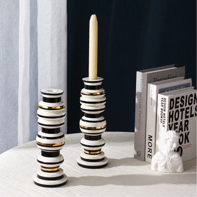 Pair of Modern Vintage Ornament Ceramic Candle Holder