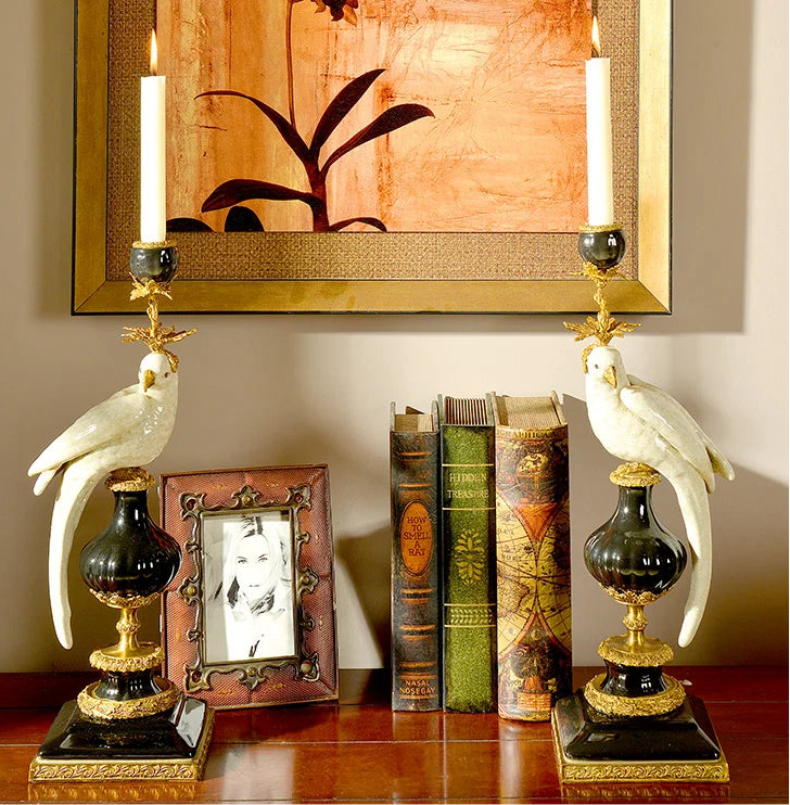 Pair of European Parrot Candlesticks