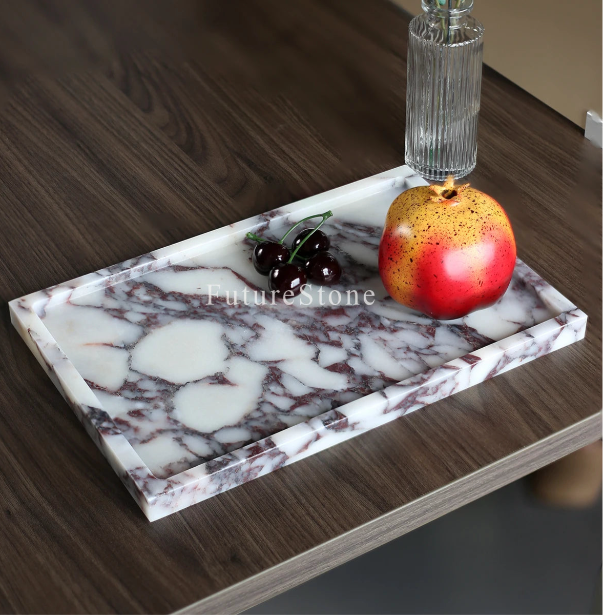 Natural Red Marble Decorative Candle Tray