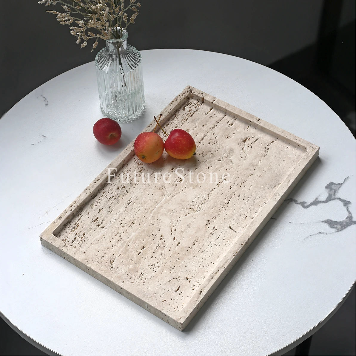 Natural Red Marble Decorative Candle Tray