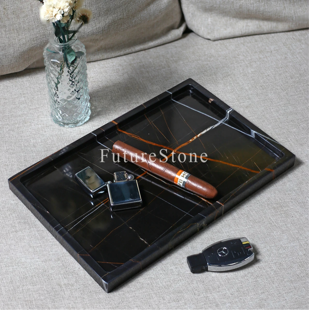 Natural Red Marble Decorative Candle Tray