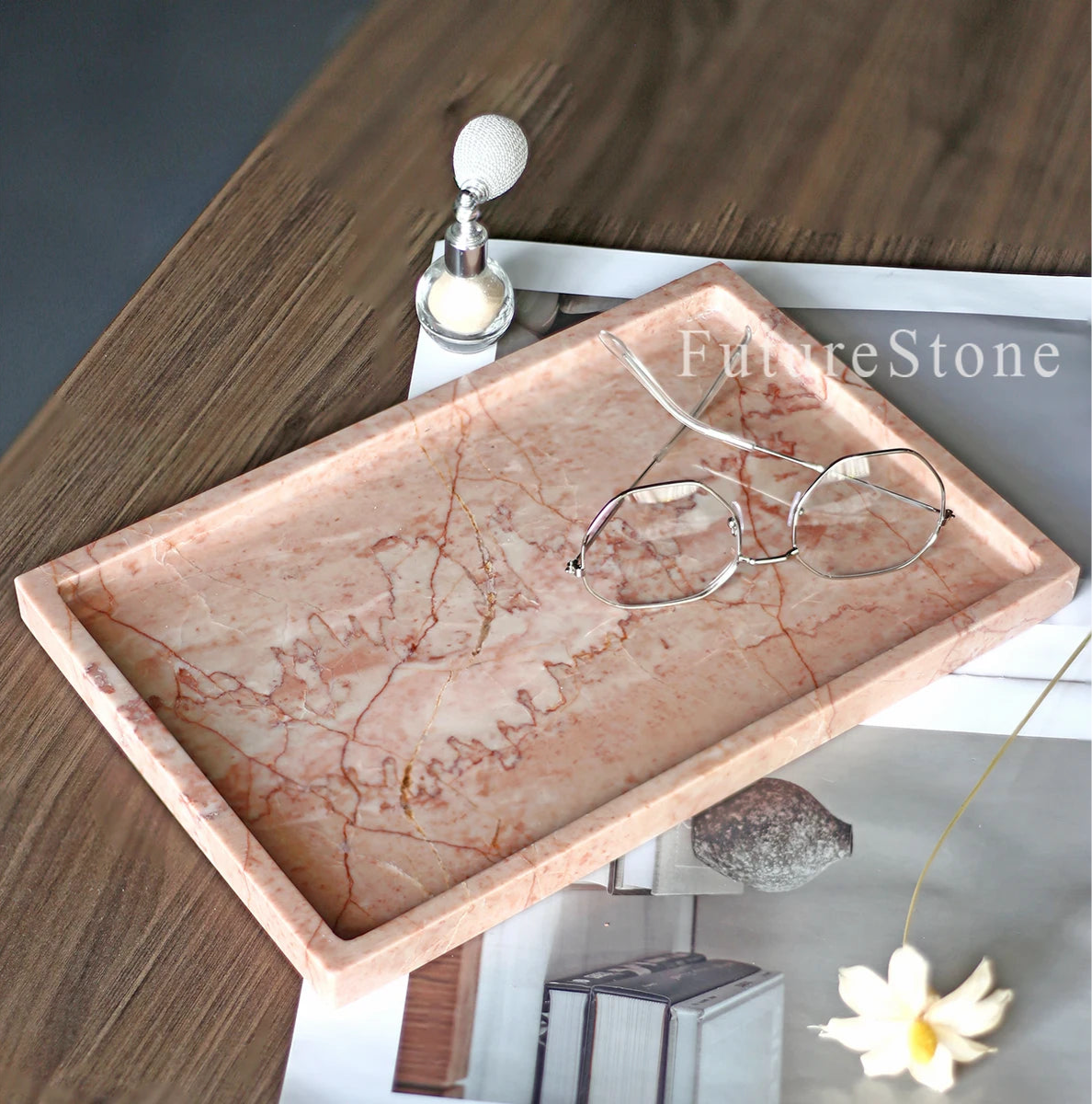 Natural Red Marble Decorative Candle Tray