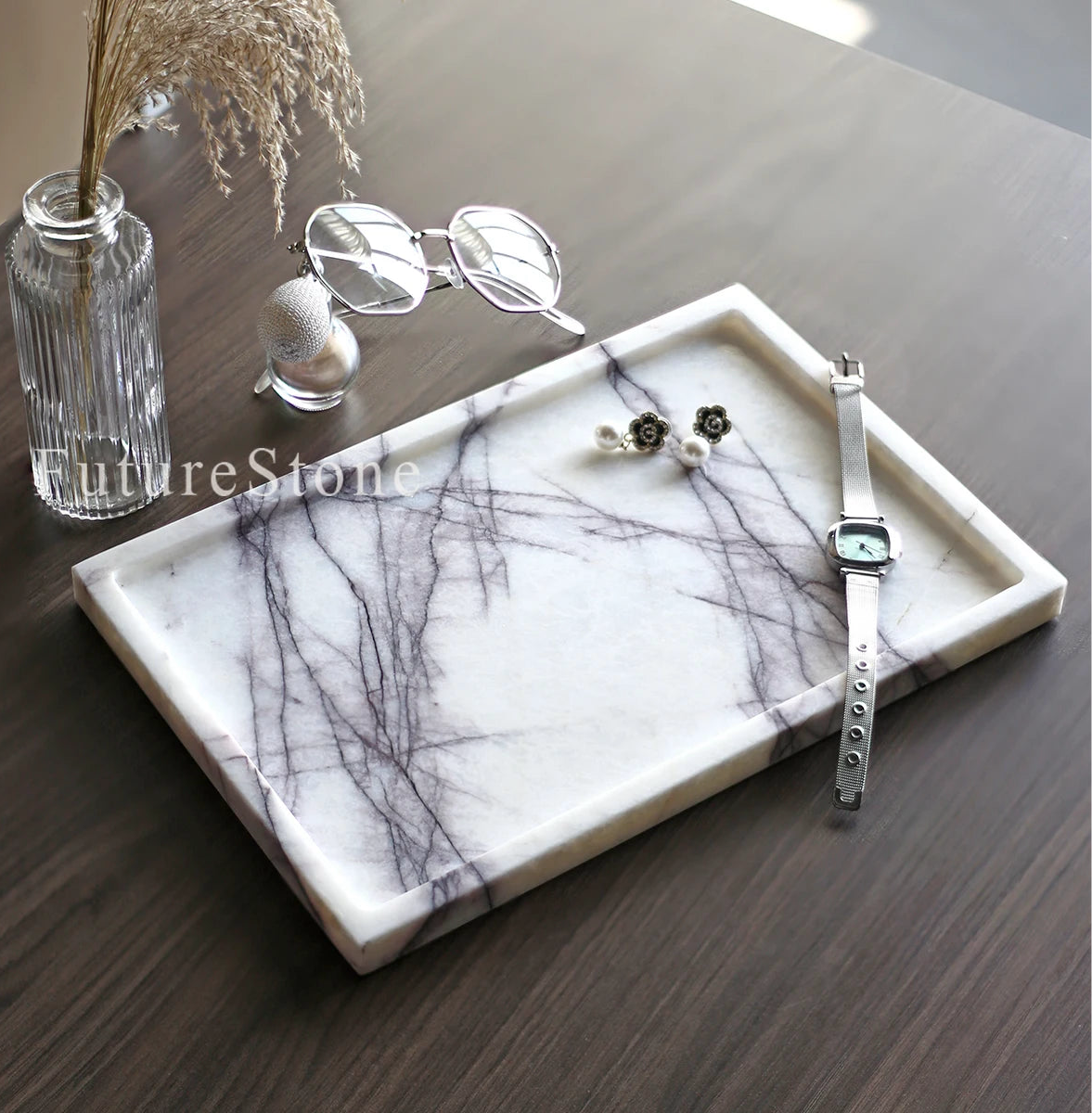 Natural Red Marble Decorative Candle Tray