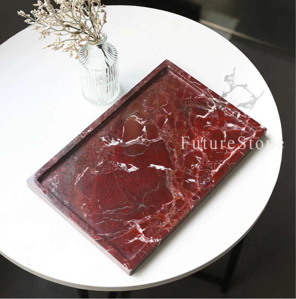 Natural Red Marble Decorative Candle Tray