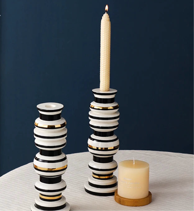 Pair of Modern Vintage Ornament Ceramic Candle Holder