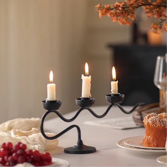 Iron Black and White Candle Stand With 3 Arm