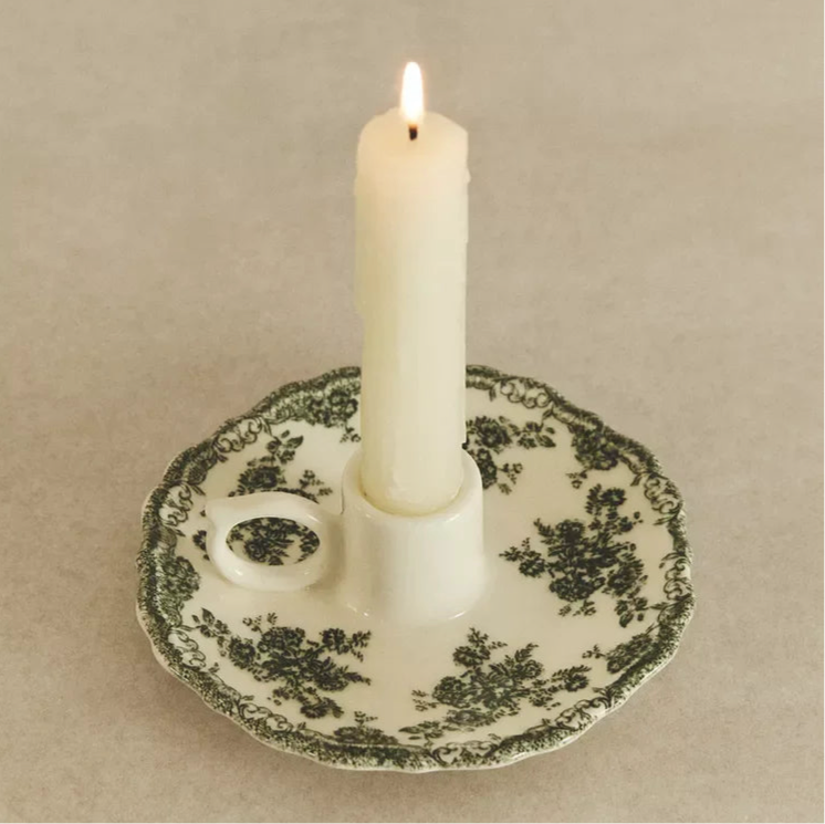 Vintage Floral  Ceramic Plate Candle Stick Holder