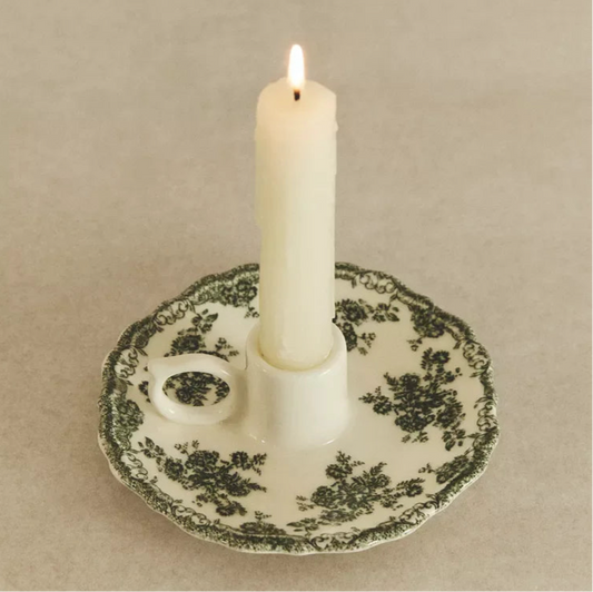 Vintage Floral  Ceramic Plate Candle Stick Holder
