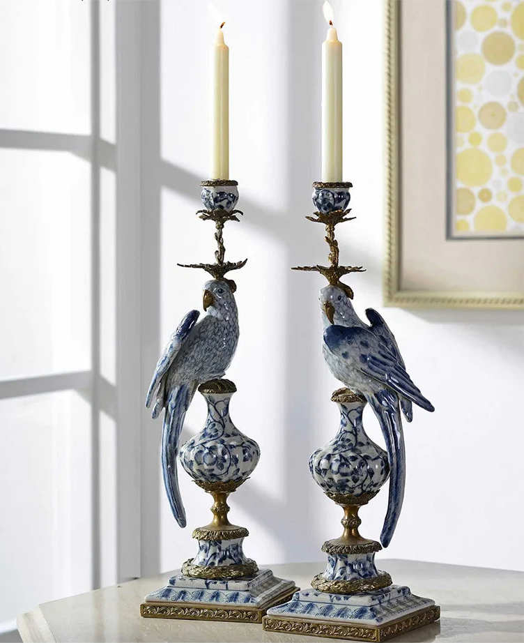 Pair of European Parrot Candlesticks