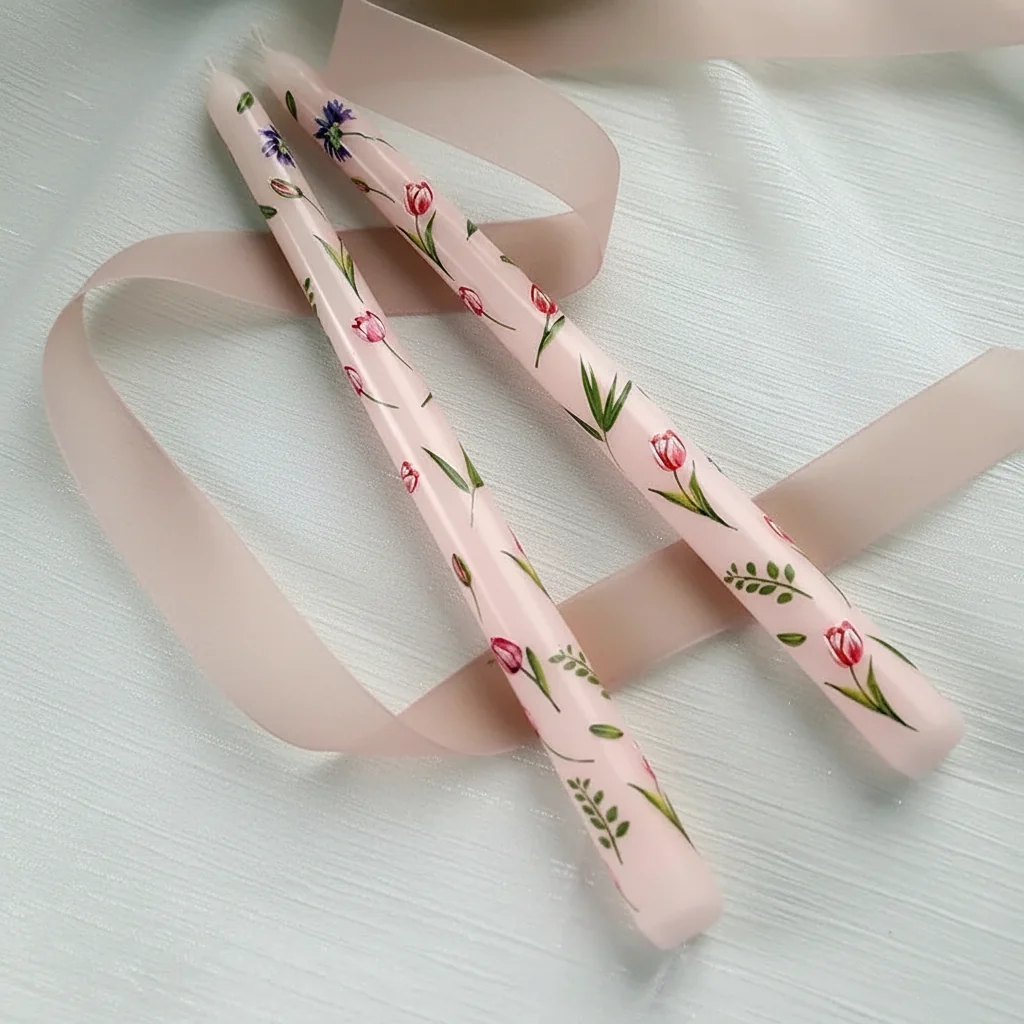 5 Boxes of European Romantic flowered Pillar Candle