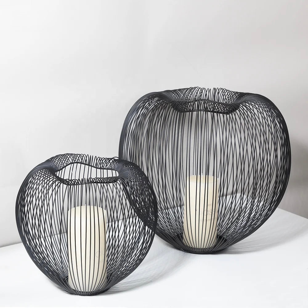 Unique Black Iron Apple Shaped Candle Holder