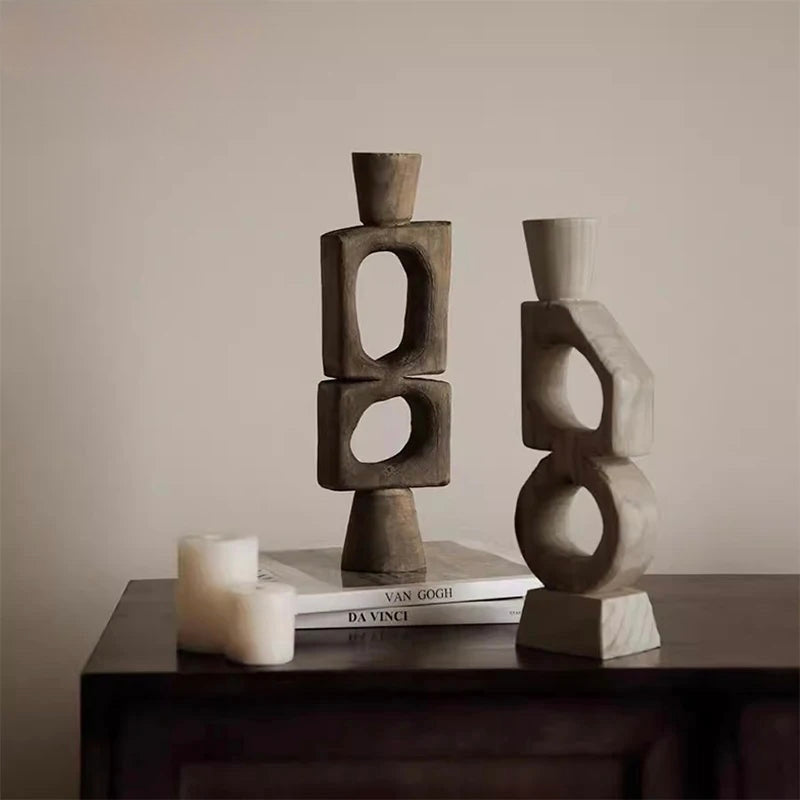 Set of Solid Wood Tall Unique Candle Stand