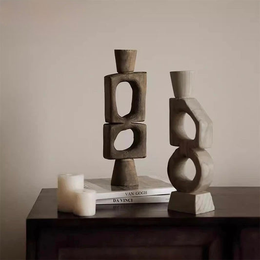 Set of Solid Wood Tall Unique Candle Stand