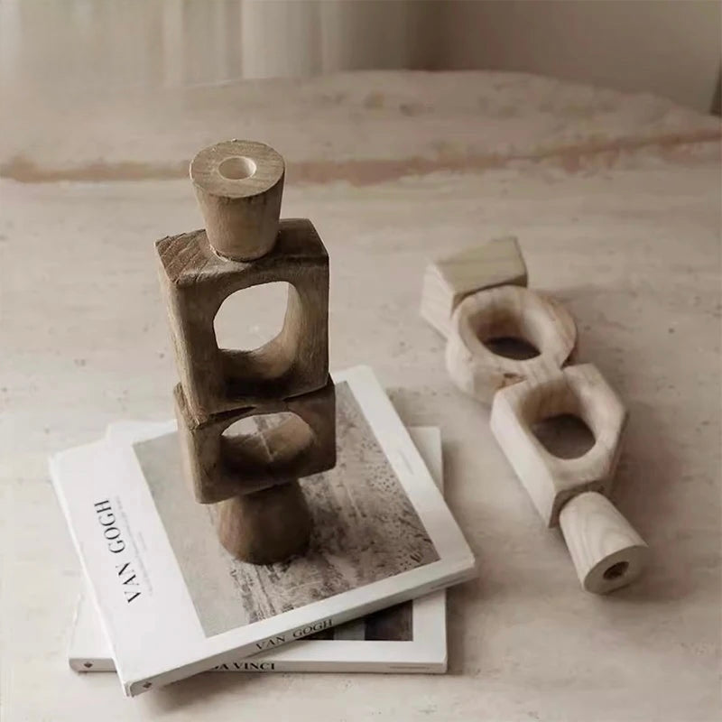 Set of Solid Wood Tall Unique Candle Stand