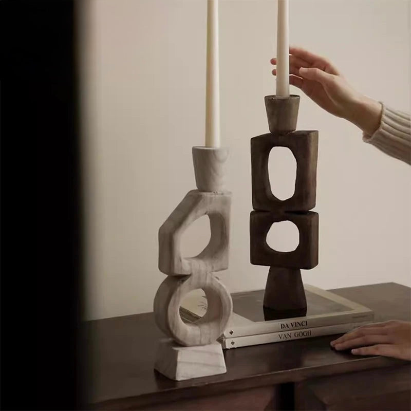 Set of Solid Wood Tall Unique Candle Stand