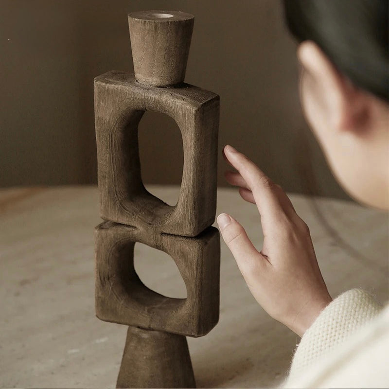 Set of Solid Wood Tall Unique Candle Stand