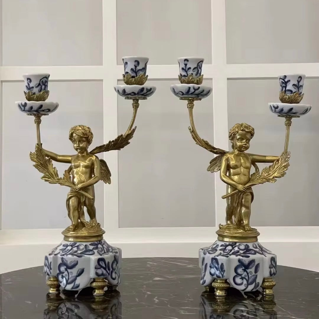 Pair of Angel Sculpture Candle Holder